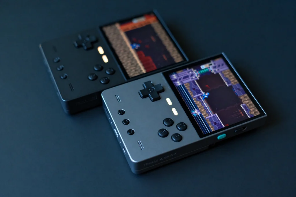 TrimUI Brick Hammer is a Premium Take on a Proven Handheld 2 TrimUI Brick Hammer and OG Laying Down Angled1