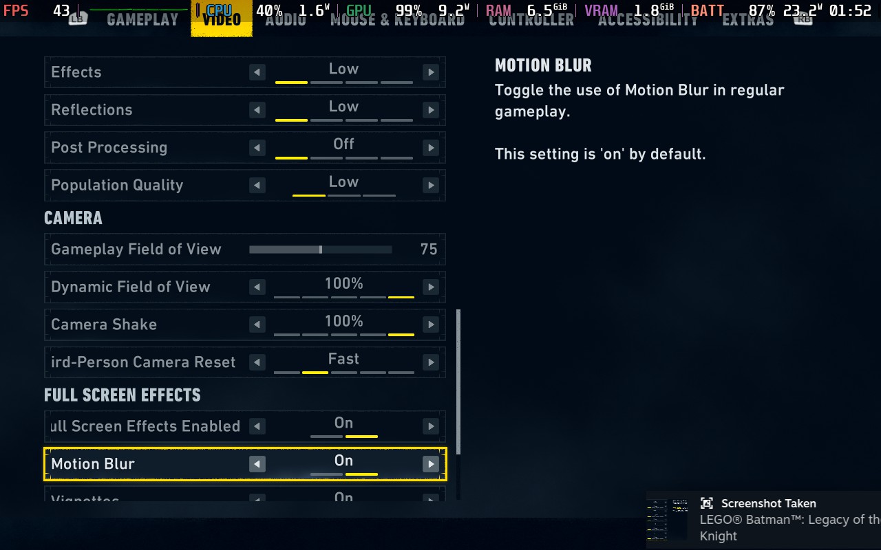 LEGO Batman: Legacy of the Dark Knight Is Surprisingly Playable on Steam Deck 4 LEGOBatmanLegacyoftheDarkKnightDefaultSettingsList 3