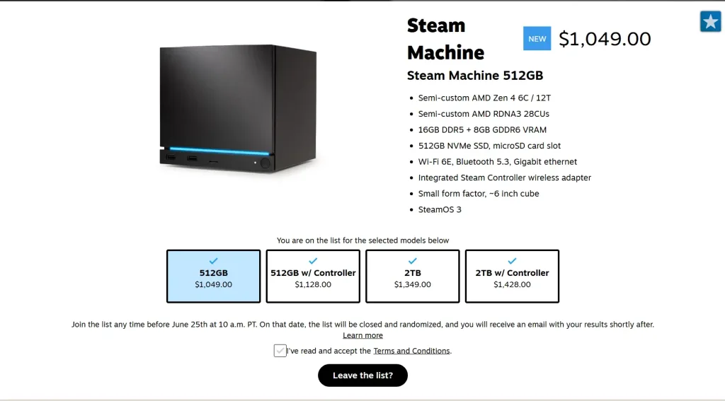 Steam Machine 512GB Price