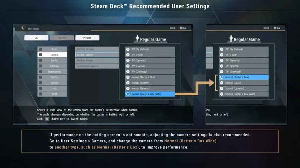 eBaseball Pro Spirit 2026 Releases With Two Sets Of Steam Deck Recommended Settings From Konami 4 eBaseballProSpirit2026SteamDeckRecommendedSettingsCamera
