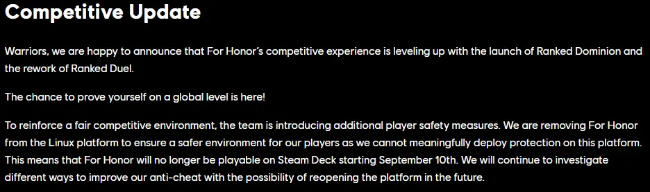 For Honor is Dropping Linux/Steam Deck Support on September 10th 1 ForHonorAntiCheat